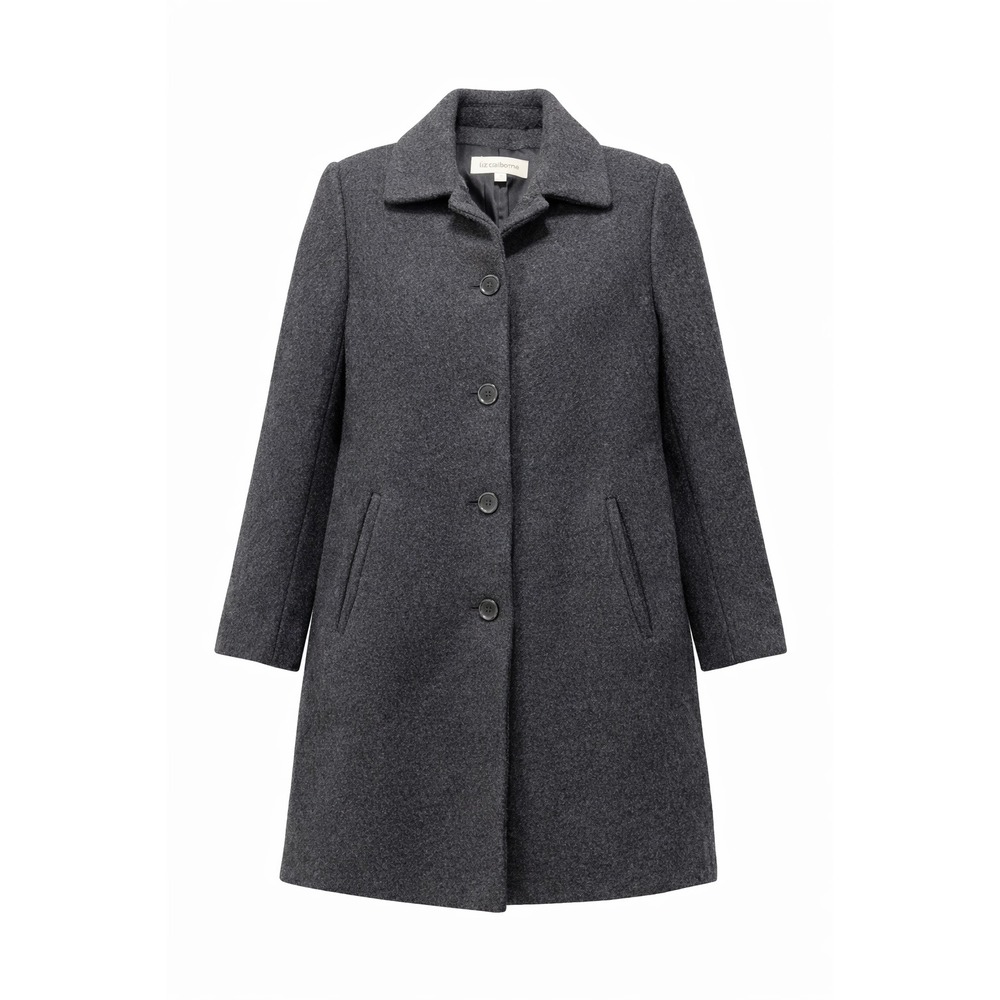 Liz Claiborne Wool Blend Coat Womens Size 12 Gray Button Front Classic